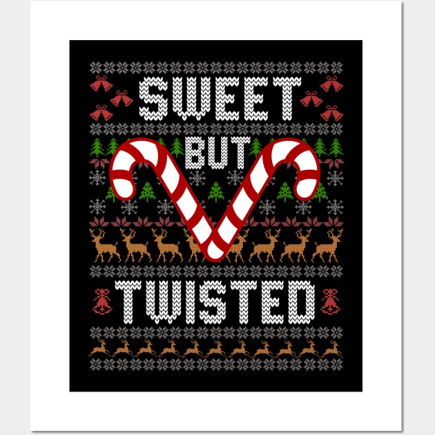 Sweet But Twisted Ugly Christmas Sweater Candy Cane Wall Art by alcoshirts